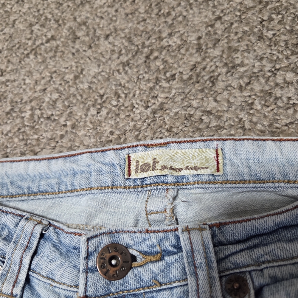 VTG LEI Women's y2k Low Rise Hip Hugger Yellow Flower‎ Stitch Flared Jeans 31x32 - Picture 5 of 16